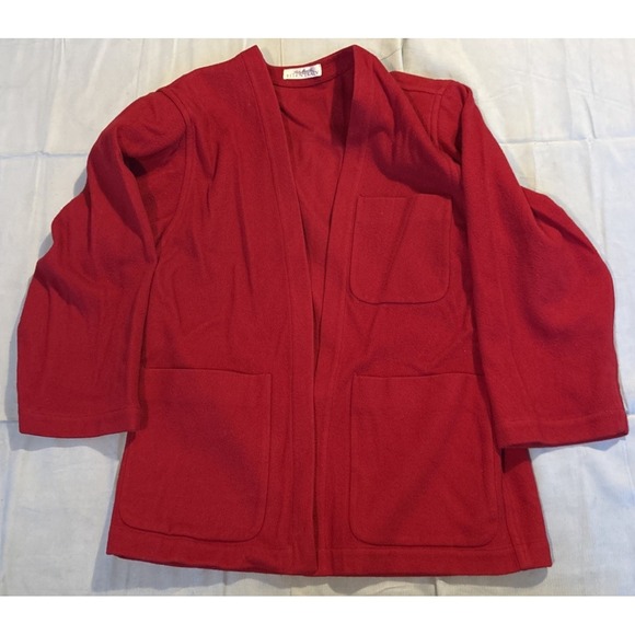 Linda Allard For Ellen Tracy Sweaters - Linda Allard for Ellen Tracy Red 100% Wool Open Front Cardigan Jacket Womens 8